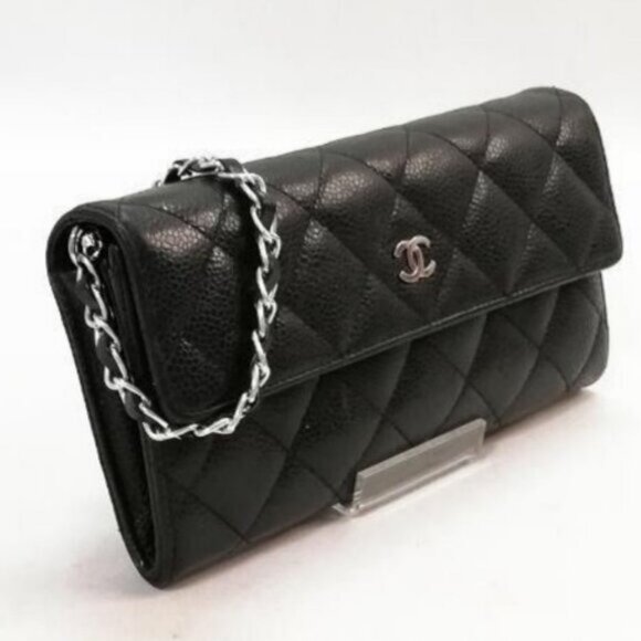 Authentic CHANEL CC Classic Caviar Flap Wallet Chain Shoulder Crossbody Black - Picture 3 of 13